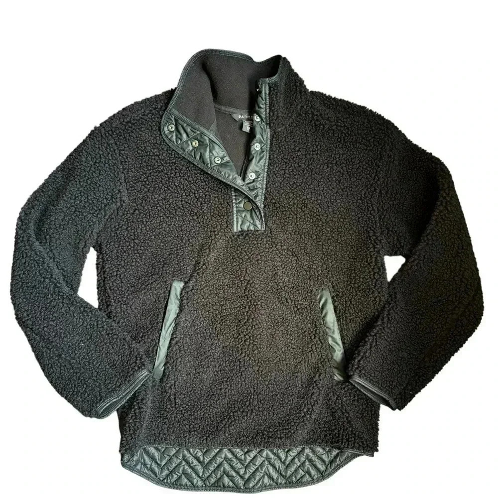 Athleta Tops Athleta Cozy Sherpa Snap Sweatshirt Black Size XS Pockets - Picture 3 of 12